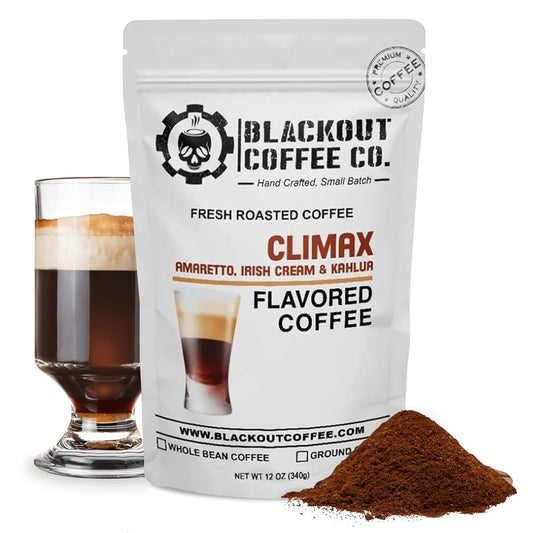Blackout Coffee Climax Amaretto, Irish Cream & Kahlua Flavored Ground Coffee, Medium Roast - Ground Coffee, Fresh Roasted In