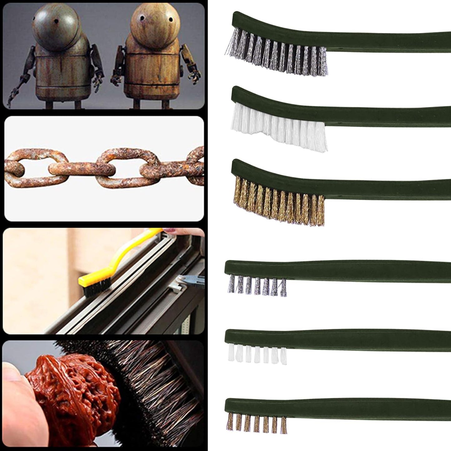 FineGood 9 Pcs Wire Brush Set - Carb Cleaner Kit with 3 Brass, 3 Steel, 3 Nylon Brushes for Car Detailing