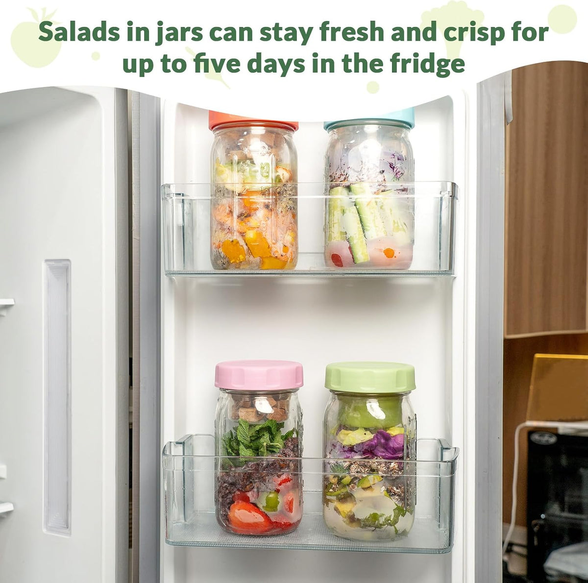 SOLIGT 4 Pack Glass Salad Jars with Lids Meal Prep, Wet/Dry Separation