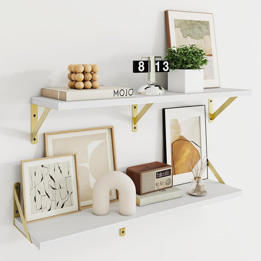 Deep Floating Shelves for Wall, 24W x 8D Wall Mounted Shelves Set of 2, Wide Display Ledge Shelf with Sturdy Metal Brackets