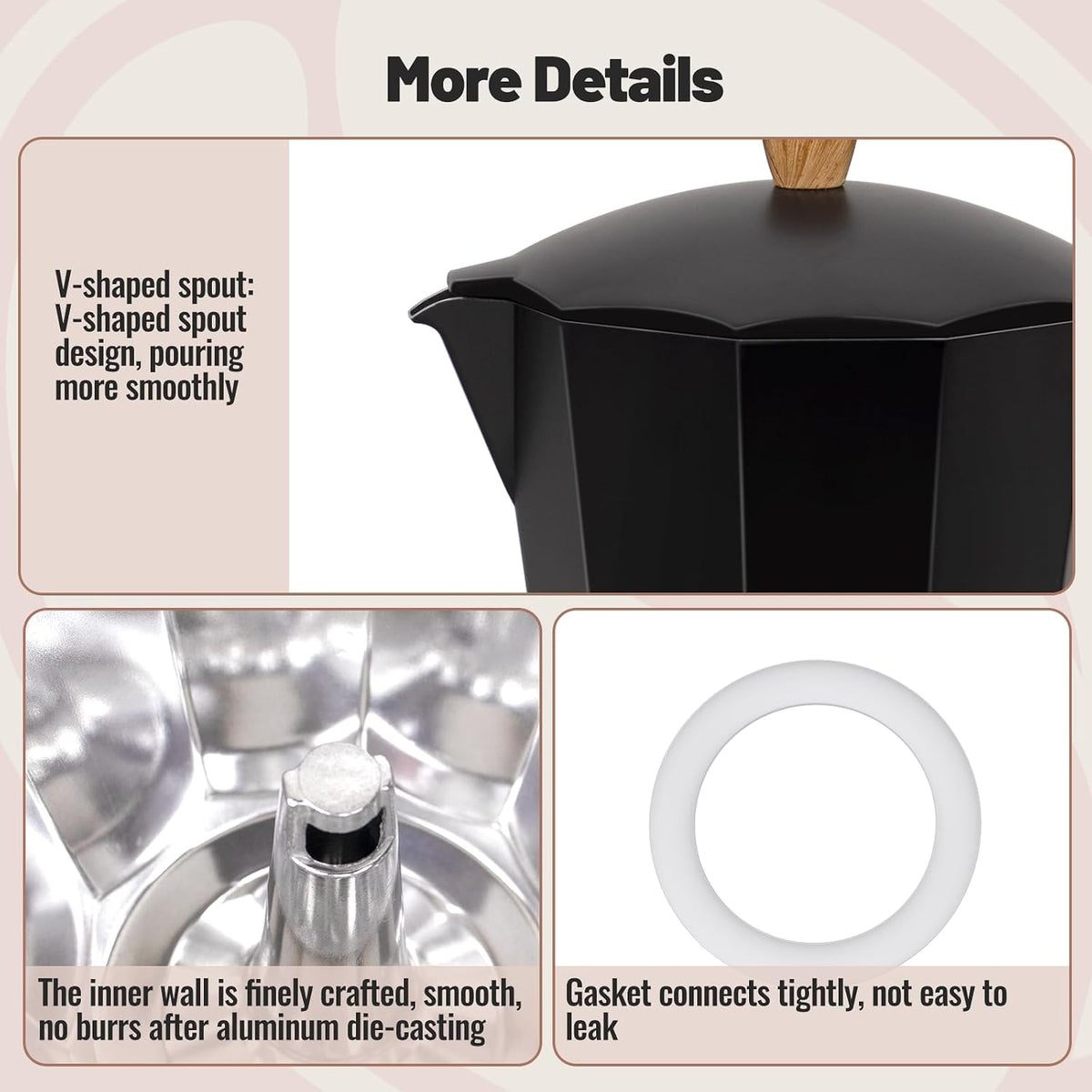 6 Cup Aluminum Moka Pot Classic Stovetop Espresso Coffee Maker