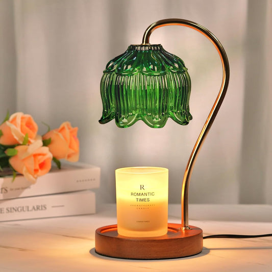 Green Candle Warmer Lamp with Timer, Christmas Gifts, Dimmable Flower Candle Lamp Warmer, Vintage Birthday Gifts for Women,