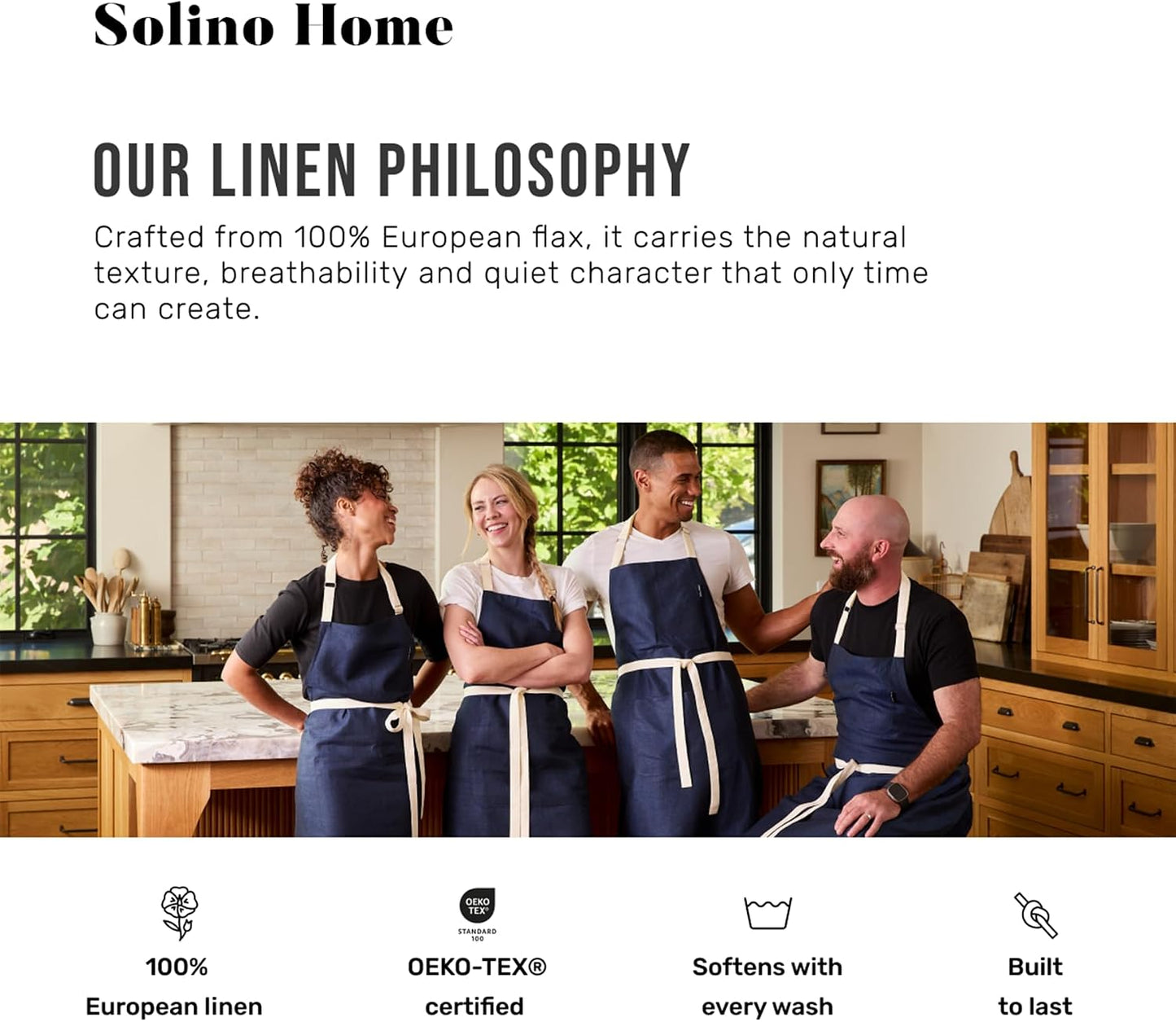 Solino Home 100% Pure Linen Apron, 32 x 27 in, Blue and Navy, Classic Apron | Linen Chef Wear an apron with pockets for cooking and hosting, handwoven linen with adjustable neck ties, OEKO-TEX Certified