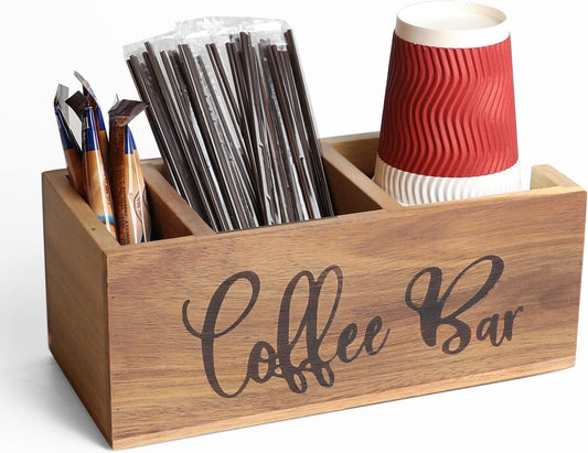 Acacia Wood Station Organizer,Coffee Station Organizer for Cup Lid Stirrers Pod, Disposable Coffee Cup Holder, Farmhouse