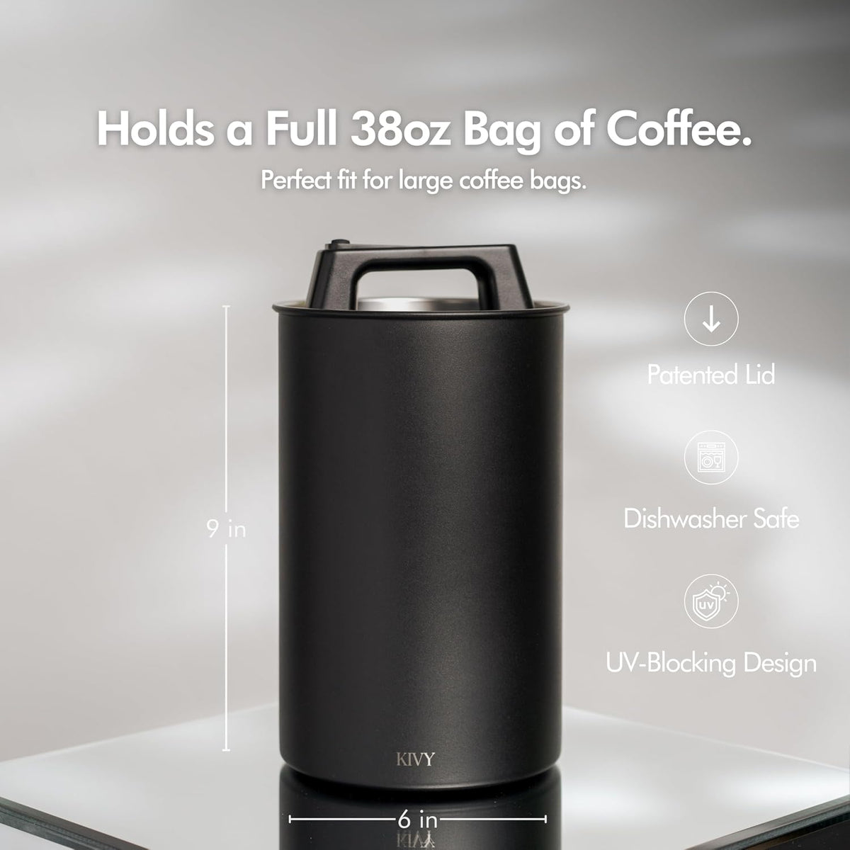 KIVY Vacuum Coffee Canister Large - Push Lid Preserves Coffee Aroma & Oil