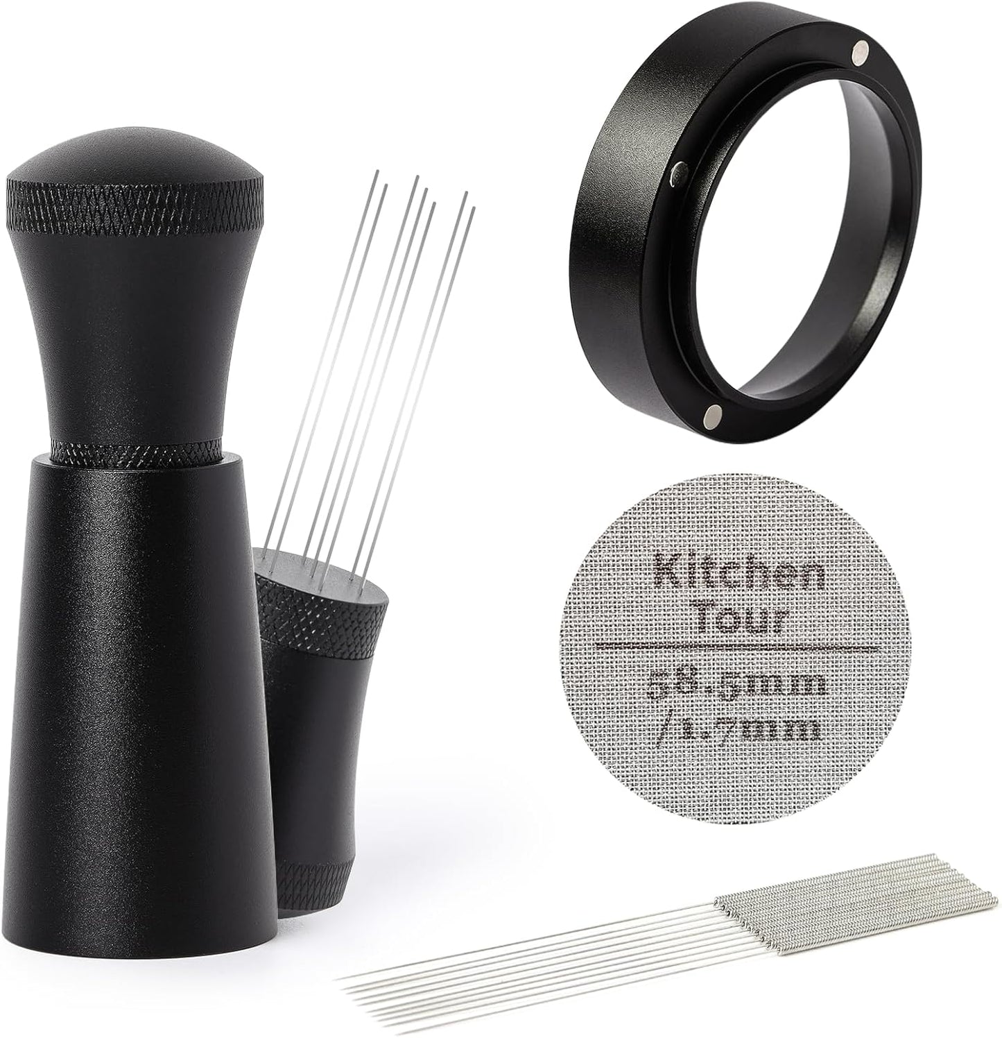 KitchenTour Espresso Accessories Kit 58mm, WDT Tool, Dosing Funnel and Puck Screen Set, 304 Stainles