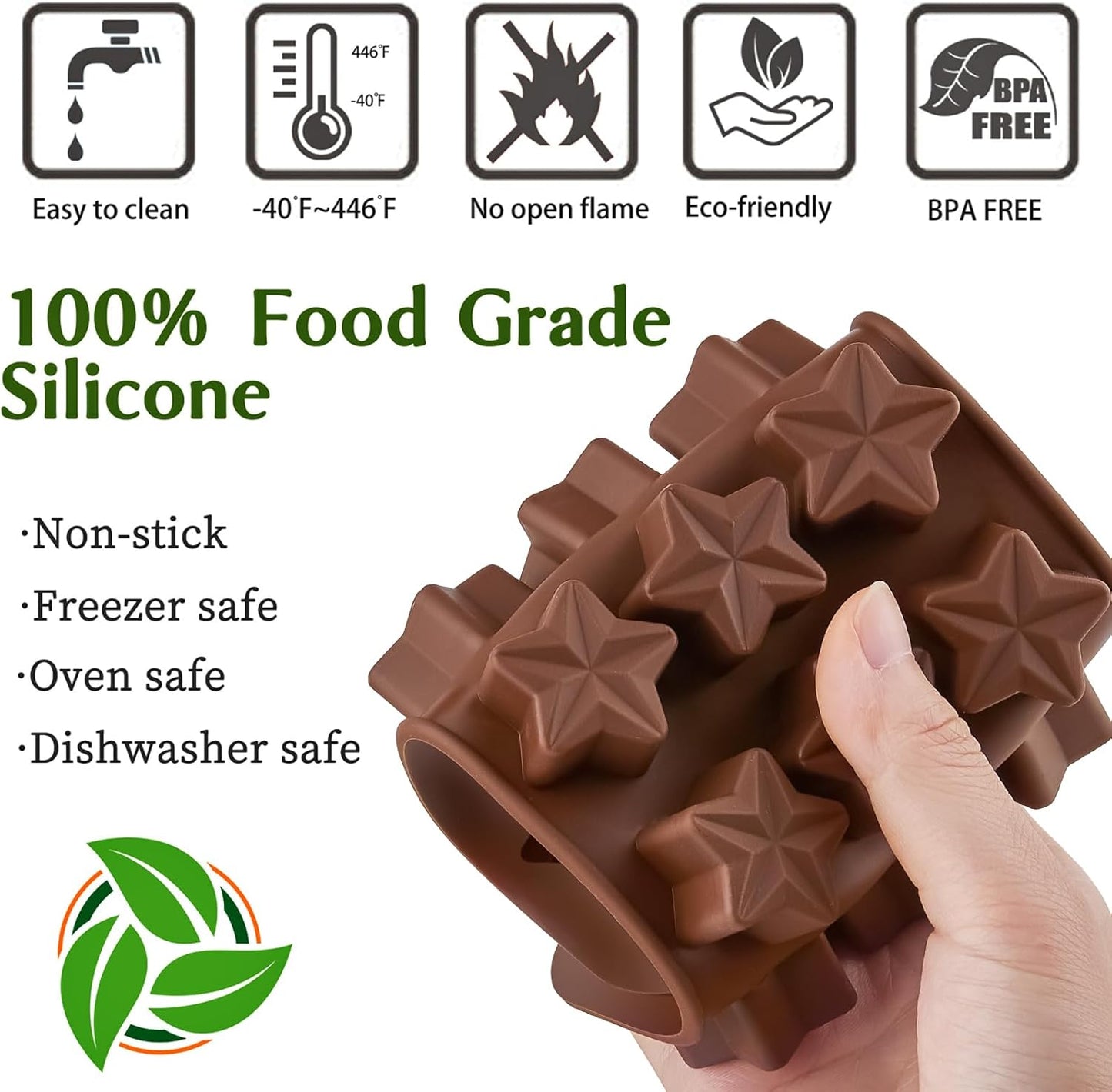 JOERSH 5PCS Silicone Chocolate Molds for Candy, Fat Bombs Snacks & Truffles, 9 Shapes 93 Cavities Candle Soap Wax Melts Mold (Square, Round, Heart, Star, Flower Shapes)