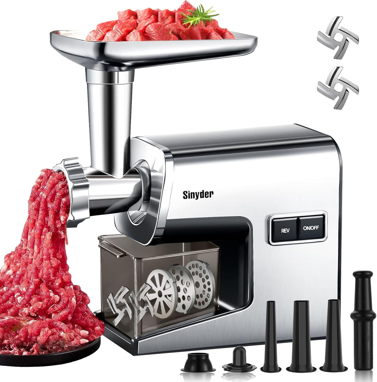 Electric Meat Grinder,3000 Max Heavy Duty Stainless Steel Meat Mincer with 2 Blades,3 Grinding Plates,Sausage Stuffer Tubes & Kubbe Kit for Home & Kitchen Using