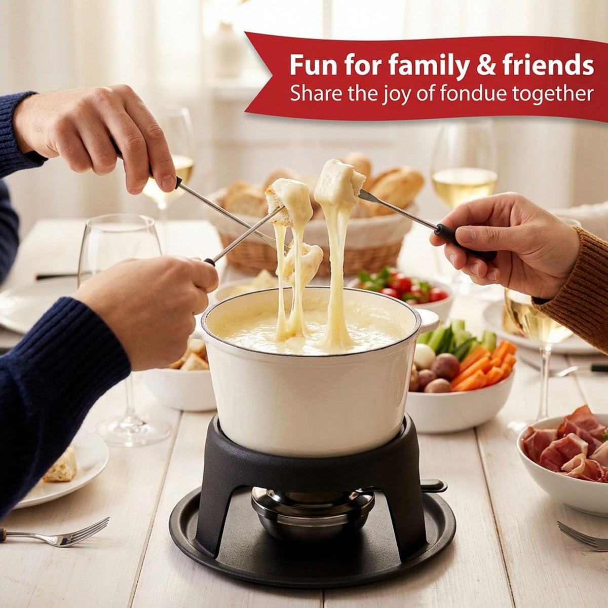 Artestia Cast Iron Cheese Fondue Pot Set for Chocolate Swiss Fondue Set Camping Fondue Set with 6 Fondue Forks, 11-Piece Cheese Fondue Set Serve 6 Persons (Pink)