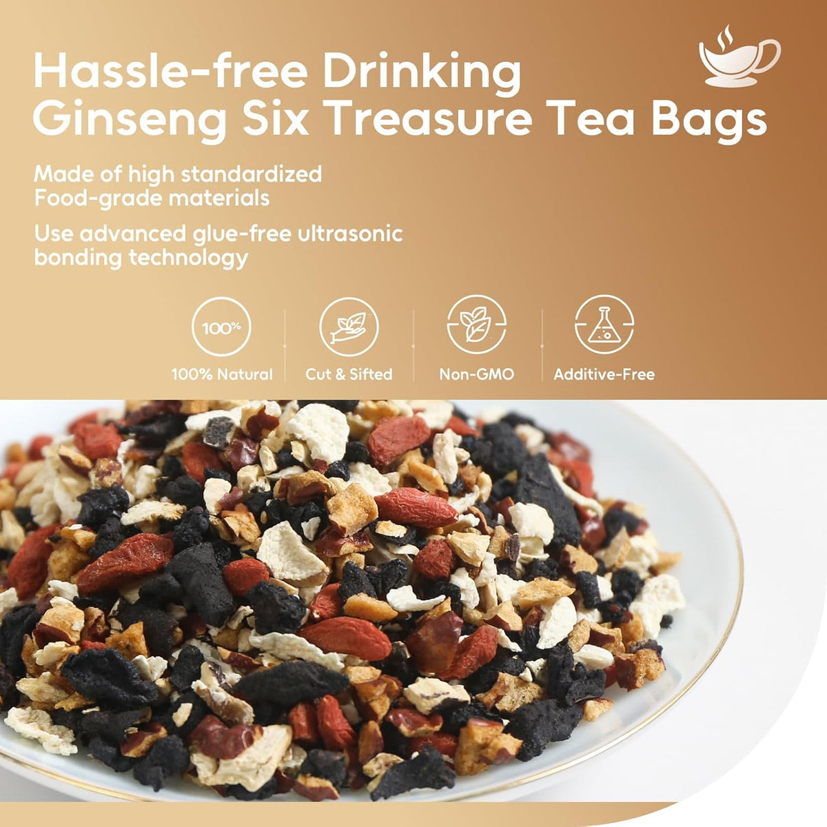 FullChea - Ginseng Six Treasure Tea Bags, 30 Ct, Traditional Herbal Blend | Traditional herbal blend with ginseng, goji berry. Supports daily wellness and gentle digestion. Caffeine-free, Non-GMO ﻿