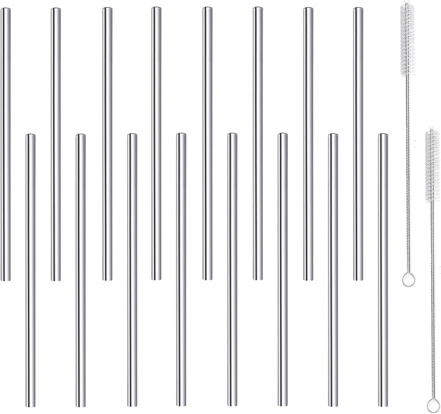 Stainless Steel Straws Short Small 5.9" Reusable Metal Bar Drinking Straw Set With Cleaner Brush for Cocktails Rock Gin Glass Coffee Mason Jar Tumblers Kids Fruit Juice Box, Silver 16PCS