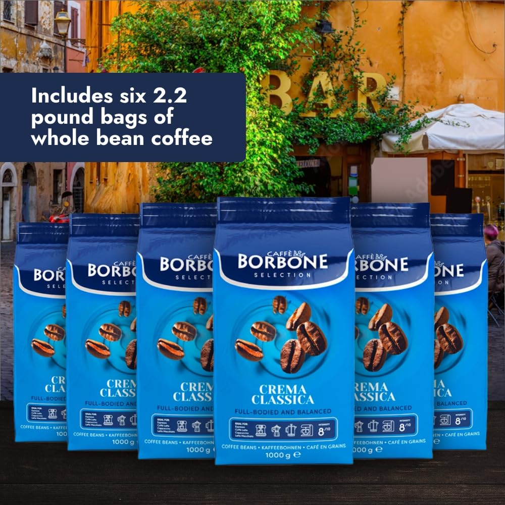Caffè Borbone Crema Classica Whole Bean Coffee, Arabica and Robusta Blend, Medium Roast, 2.2 lb Bag (Pack of 6)