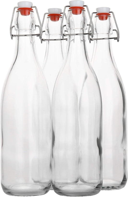 AYL Flip Top Glass Bottle [1 Liter / 33 fl. oz.] [Pack of 4] – Swing Brewing Bottle with Stopper for Beverages, Oil,