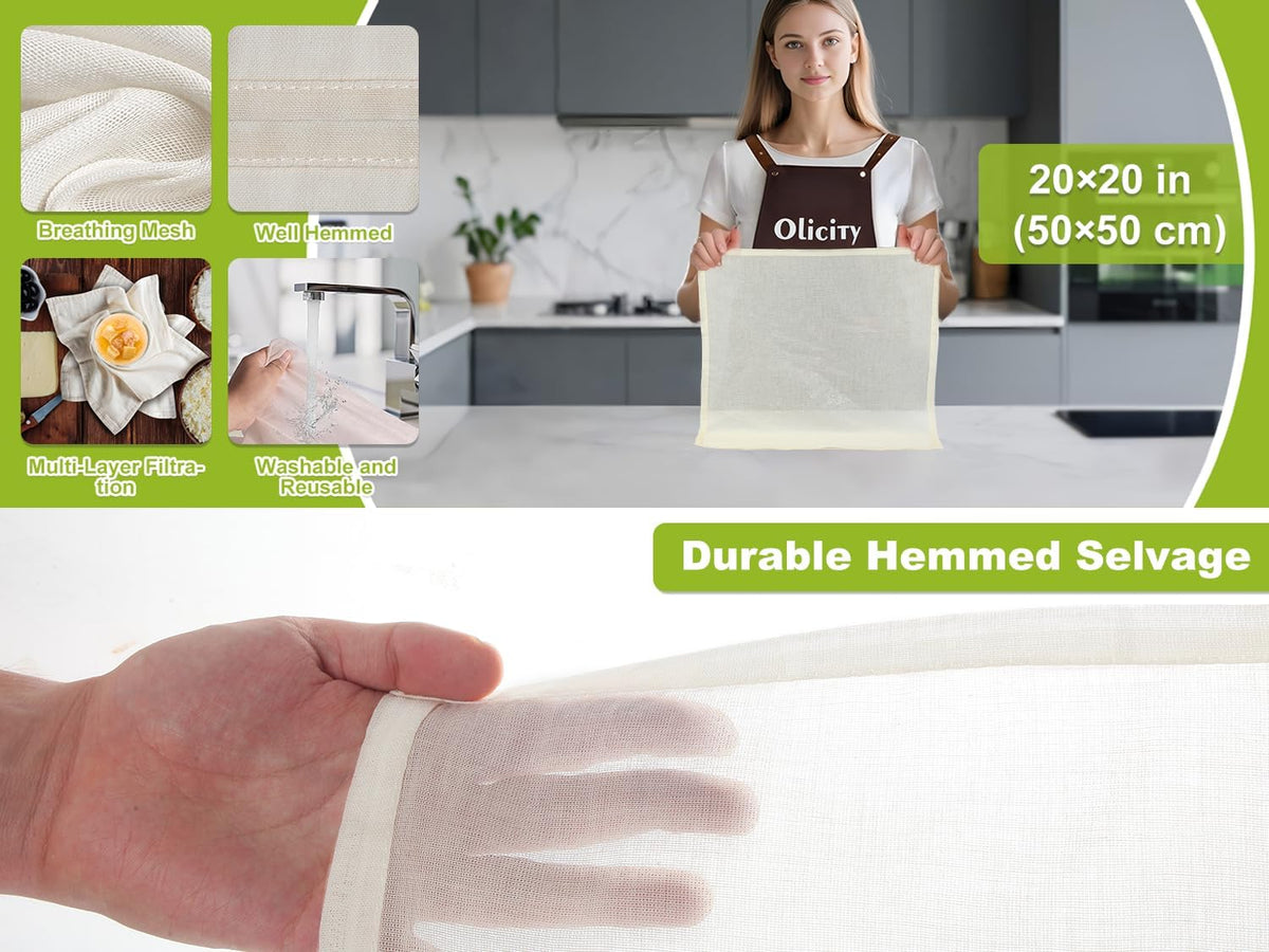 Organic Cheesecloth Bulk,GOTS Certified,10Pack, 20x20” Hemmed Cheese Cloths