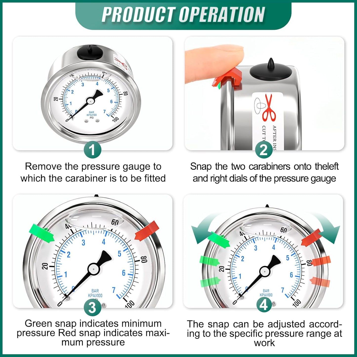 0-100psi Stainless Steel Glycerin Liquid Filled Pressure Gauge 1/4" NPT 2.5" Face Dial Center Back Mount, for Water, Oil and Air Pressure Testing (with Range Mark Pointer)
