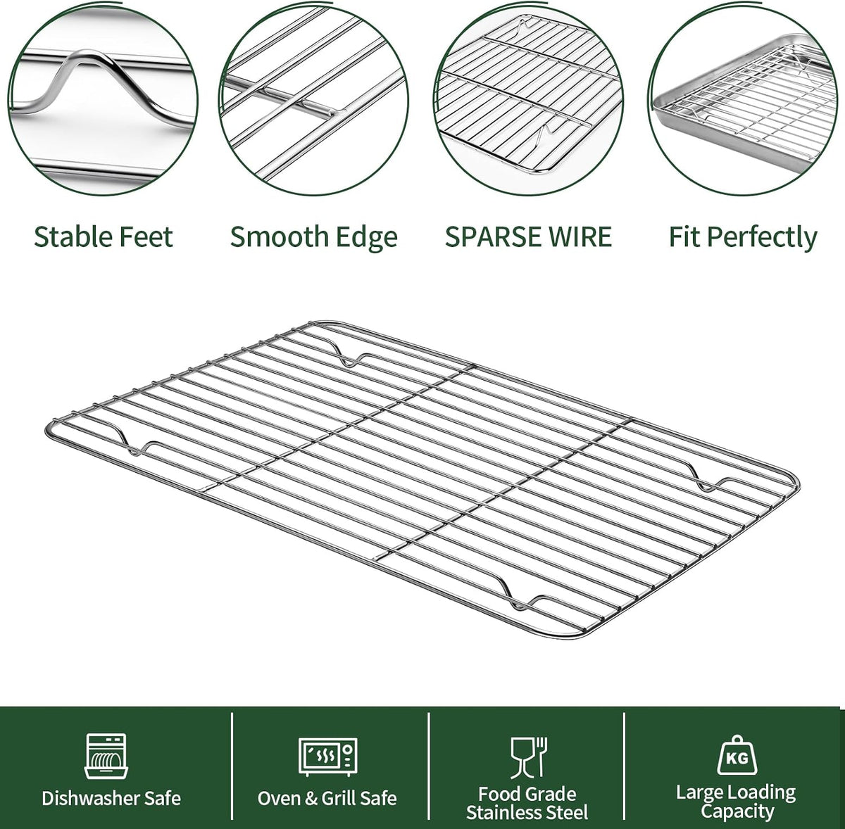 CEKEE Baking Sheet and Cooling Rack Set (2 Baking Pans + 2 Baking Racks), Stainless Steel Cookie Sheet Baking Pan Tray for Toaster Oven, Non Toxic &amp; Heavy Duty &amp; Easy Clean, Size 16 x 12 x 1 Inches