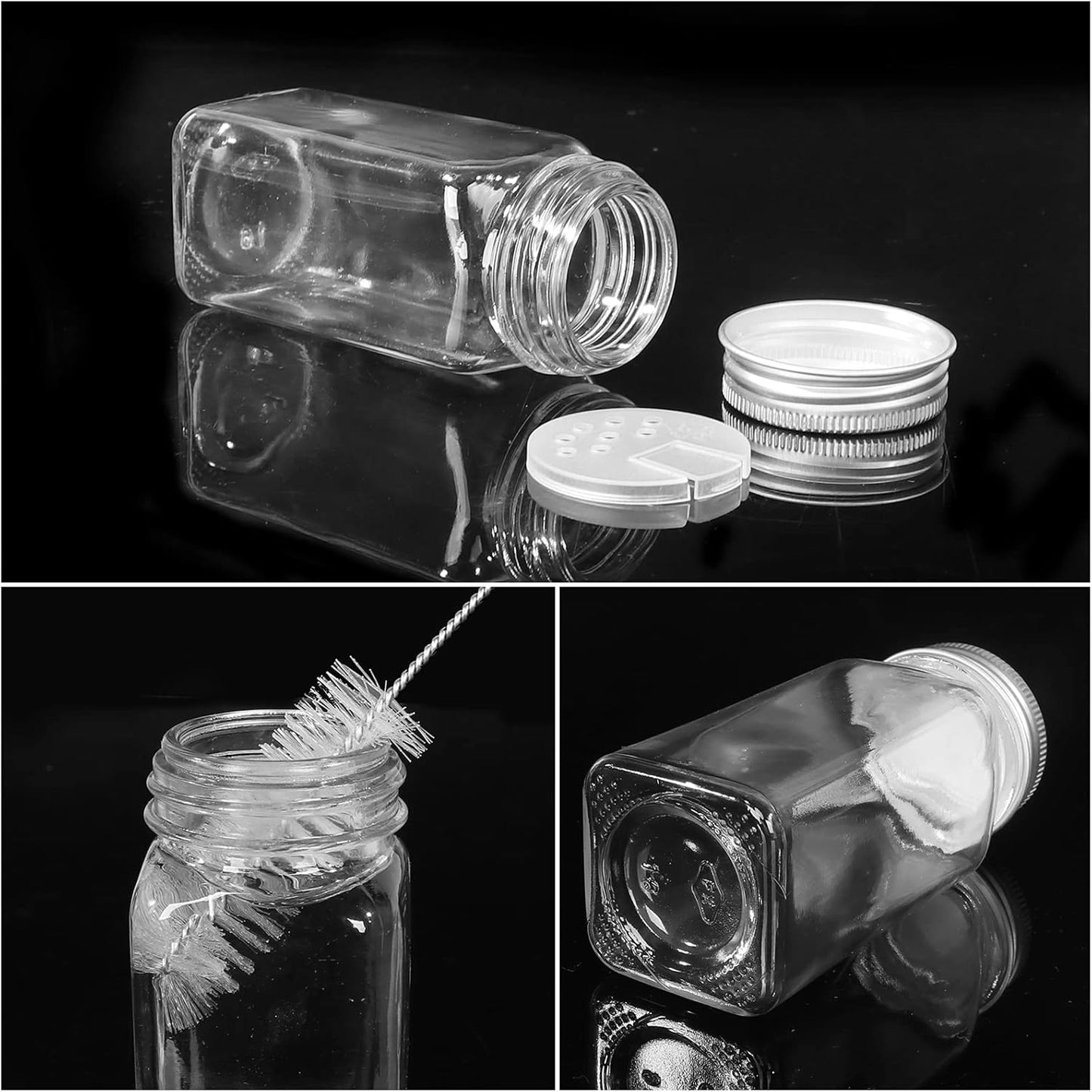 CycleMore 48 Pack 4oz Glass Spice Jars with Metal Caps and Shaker Lid