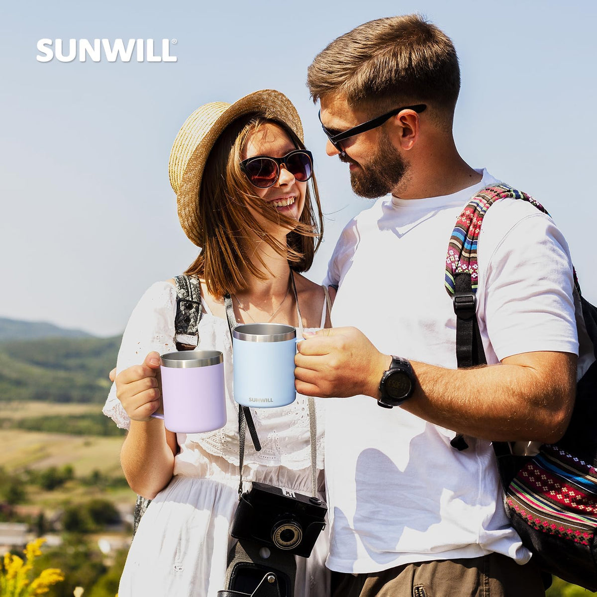 SUNWILL Travel Coffee Mug Set of 4, 14 oz Insulated Stainless Steel
