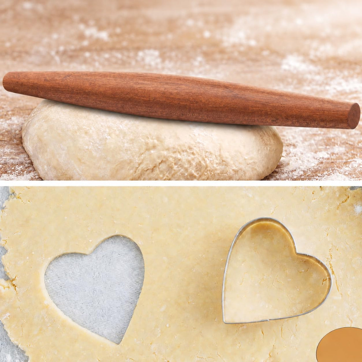 French Rolling Pin 17 Inch-Smooth Tapered Wood Roller To Roll Dough Easily
