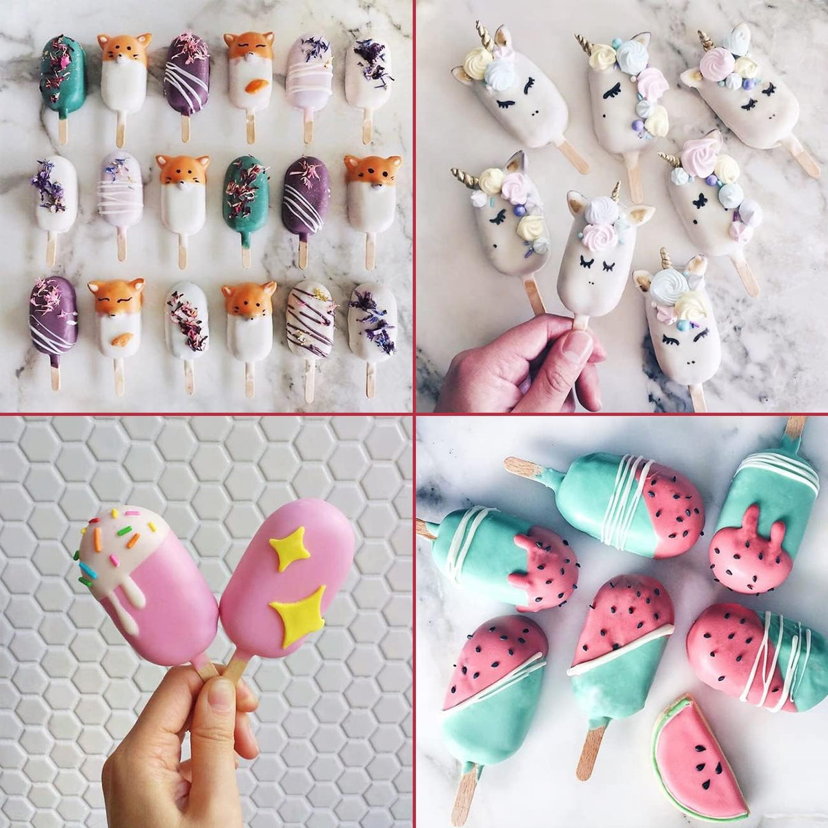 Popsicle Silicone Mold with 50 Pcs Wooden Sticks | Food Grade Silicone, Easy to Use, Oval Homemade Ice Cream Molds for Ice Pop, Cakesicles, Cake Pop