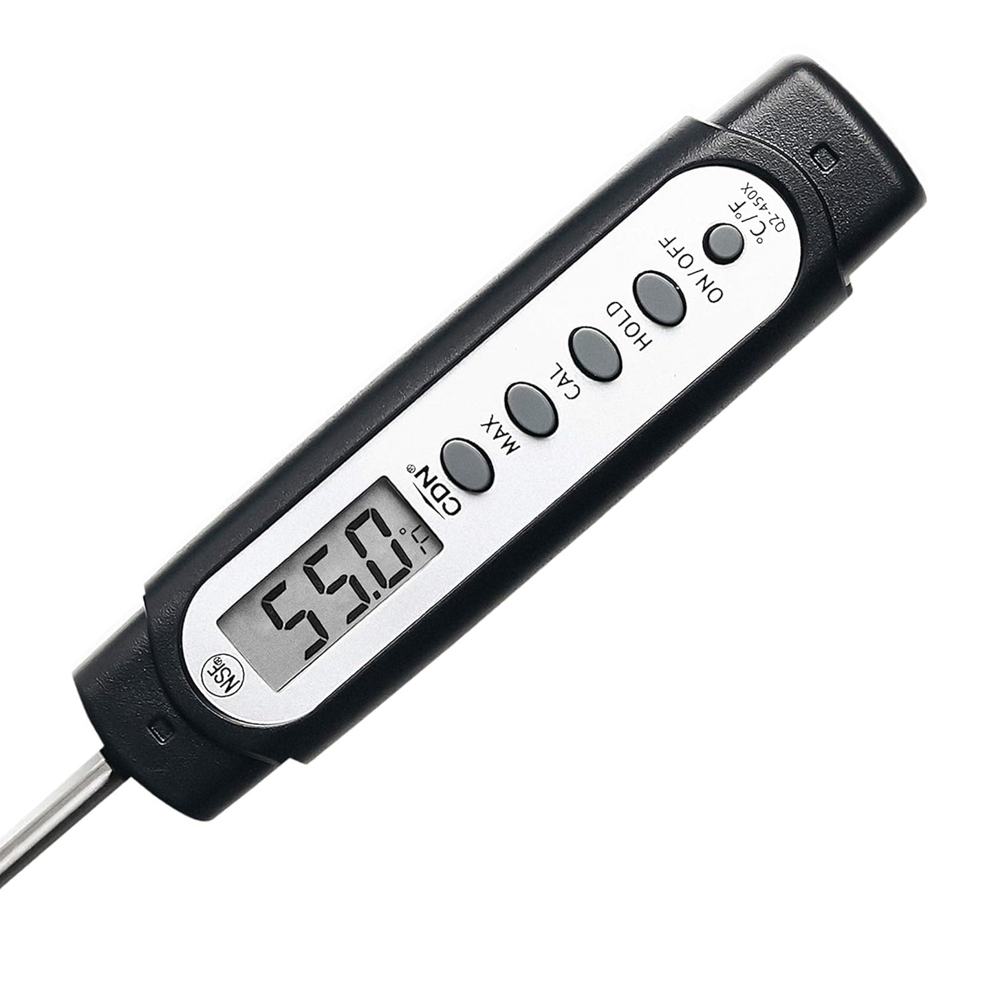 CDN ProAccurate® Waterproof Digital Thermometer with Protective Sheath, Easy to Read Display, 2.75" Stem with Thin Tip, Black/White (Q2-450X)