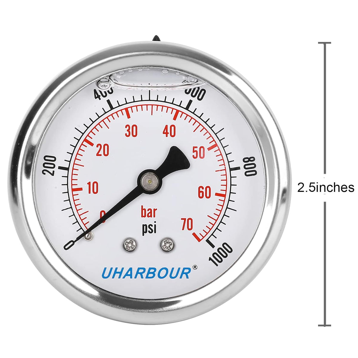 UHARBOUR Glycerin Pressure Gauge 1000psi/70bar, 2-1/2" Dial