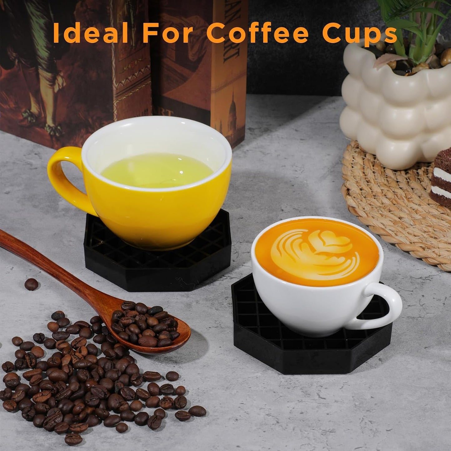 8 Pcs Octagon Drip Tray with Honeycomb Grid, 4 Inch Black Plastic Drip Trays for Coffee Countertop, Drink Dispenser, Tea, Wine Beverage