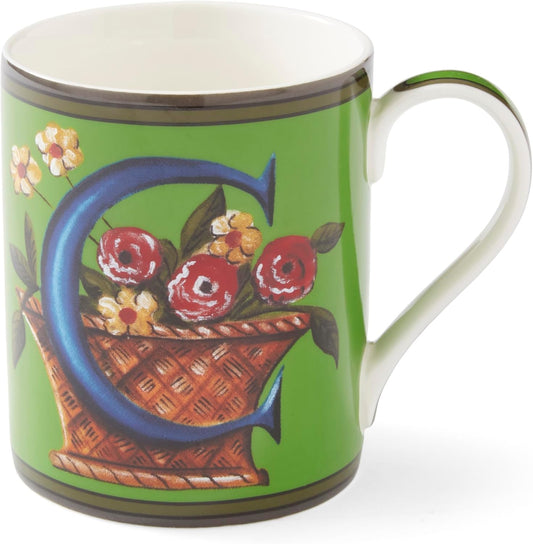 Spode Kit Kemp 12oz Mug, C Initial - Fine China Coffee Cup with Floral Alphabet Design, Custom Letter Mug for Unique Gift