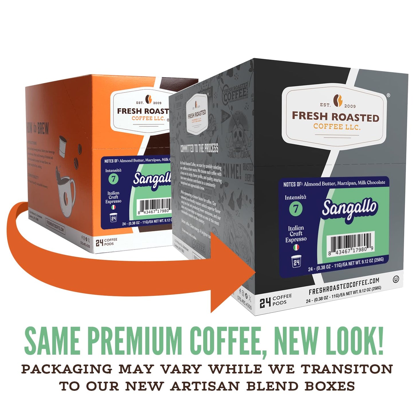 Fresh Roasted Coffee, Sangallo Italian Craft Artisan Blend K-Cup Pods for Keurig Brewers, Dark Roast, Kosher, 24 Count (Pack of 1)