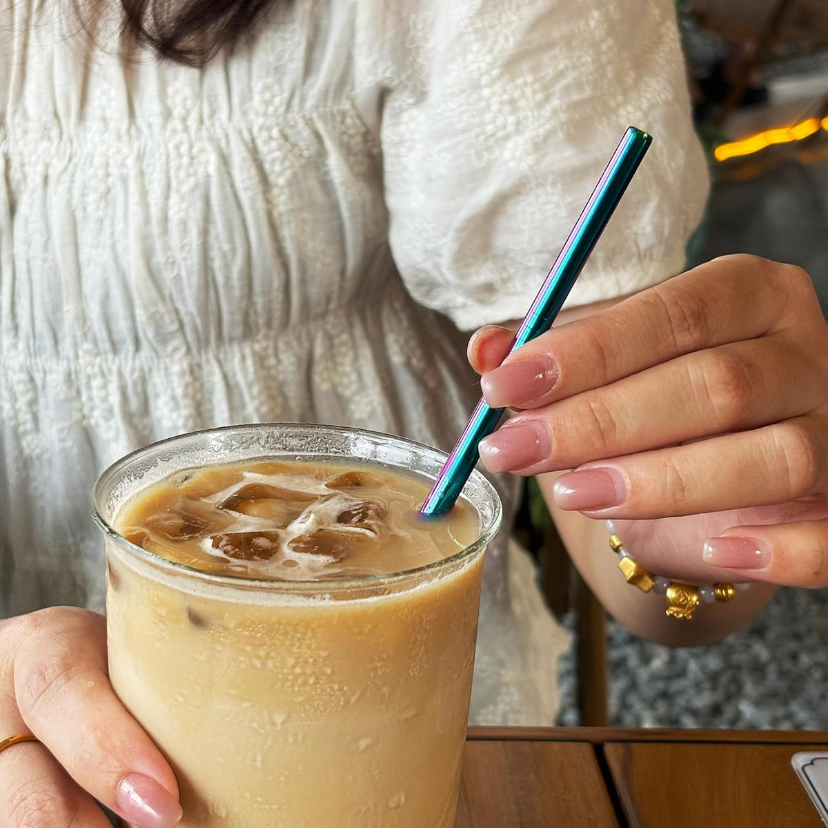 Stainless Steel Straws Metal Reusable Drinking Straw for Juice Iced Coffee Cold Beverage Highball Glasses 12/14/16/18oz Tumblers Mugs Cups, 0.24" Wide 8.5 Inch Long, Set of 8 with Brush, Colorful