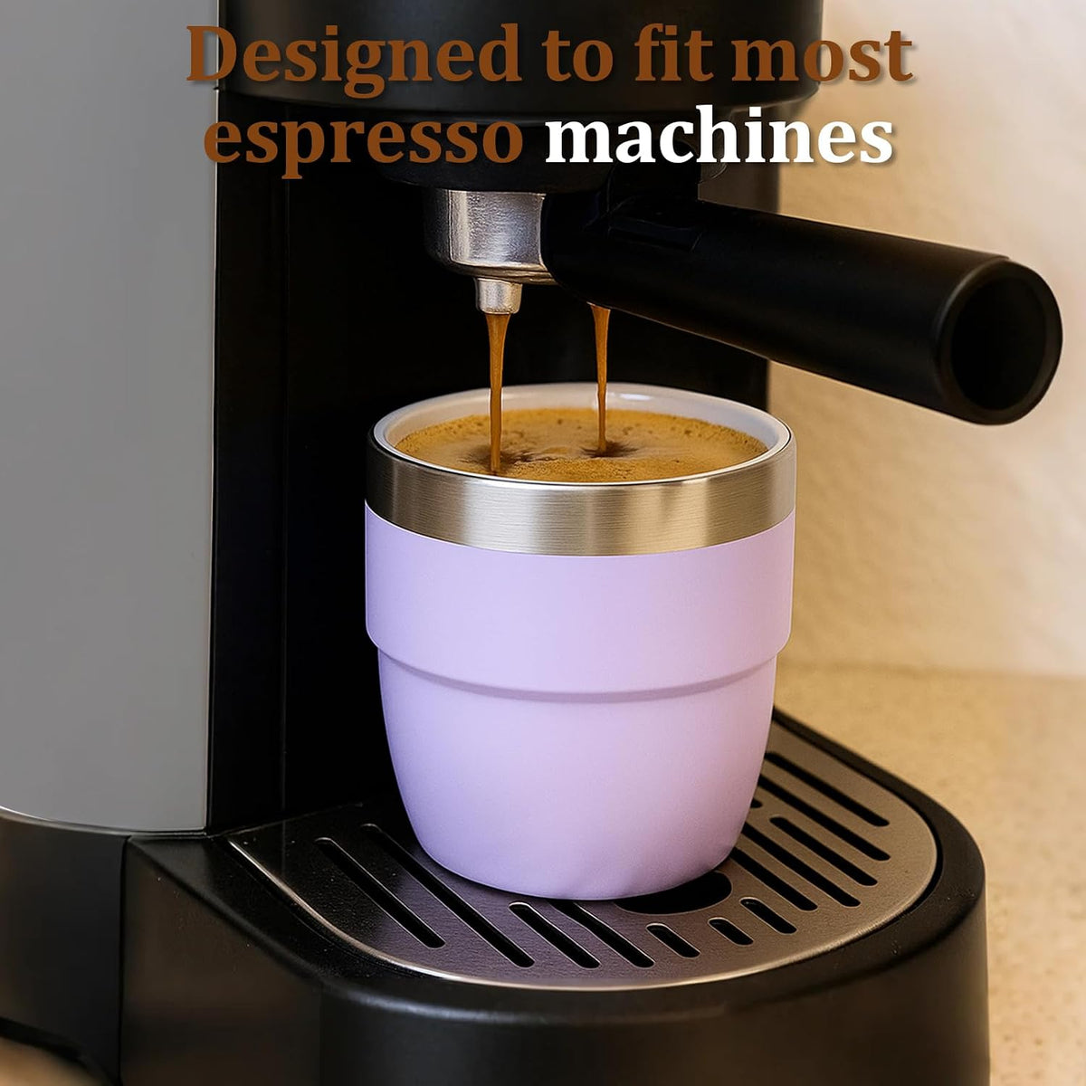 Zenbo 4 oz Espresso/Coffee Cups, Ceramic-Lined Double Wall Vacuum Insulated 18/8 Stainless Steel, Stackable &amp; Dishwasher Safe, Space-Saving, Compatible with Most Espresso &amp; Coffee Makers, 2 Pack