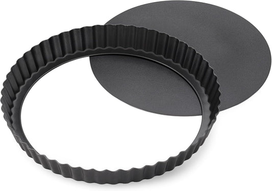 8.6" Fluted Non-Stick Carbon Steel Tart Pan with Removable Bottom | Easy Release Removable Bottom, For Tarts Pies Quiches Fruit &amp; Brownies, Easy to Clean, Multipurpose Bakeware