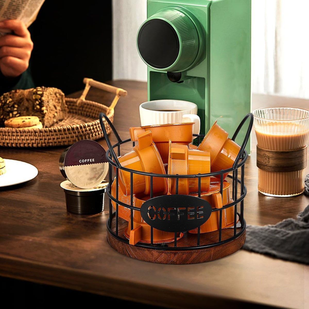 Kichvoe Coffee Pod Storage Basket Wire Coffee Pod Holder for Container Storage Open-Top Station Organization Basket with Handles for Countertop 5.51 X 5.11 X 4.72 in