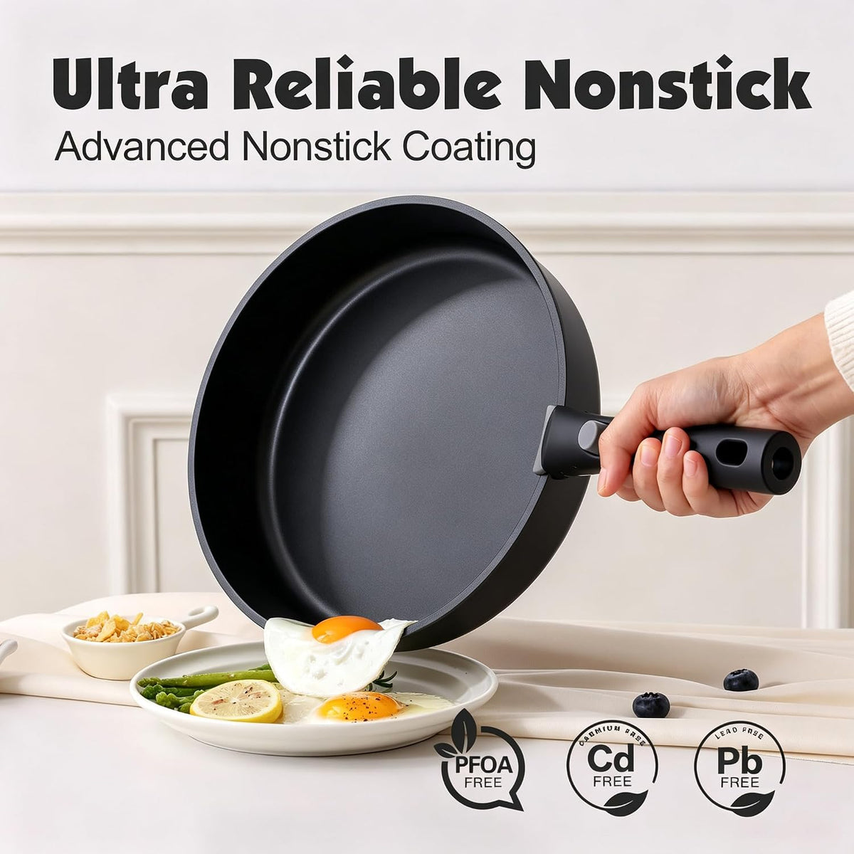 SENSARTE 17 Piece Pots and Pans Set, Nonstick Detachable Handle Cookware Set, Induction Kitchen Cookware Set with Removable Handle, Healthy Non Stick for RV, Dishwasher ＆ Oven Safe, PFOA Free (Black)