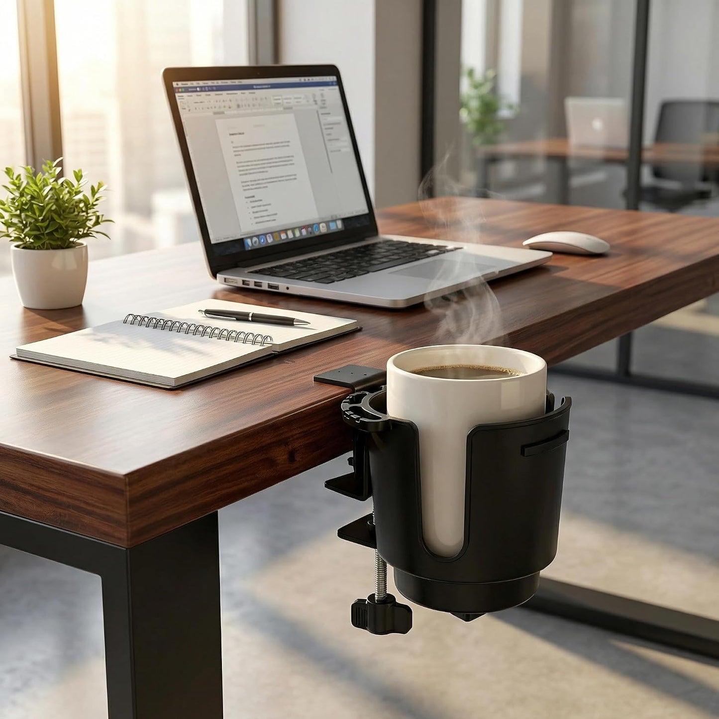 Desk Cup Holder with Metal Clamp, Clip on Cup Holder for 8-28oz Bottles
