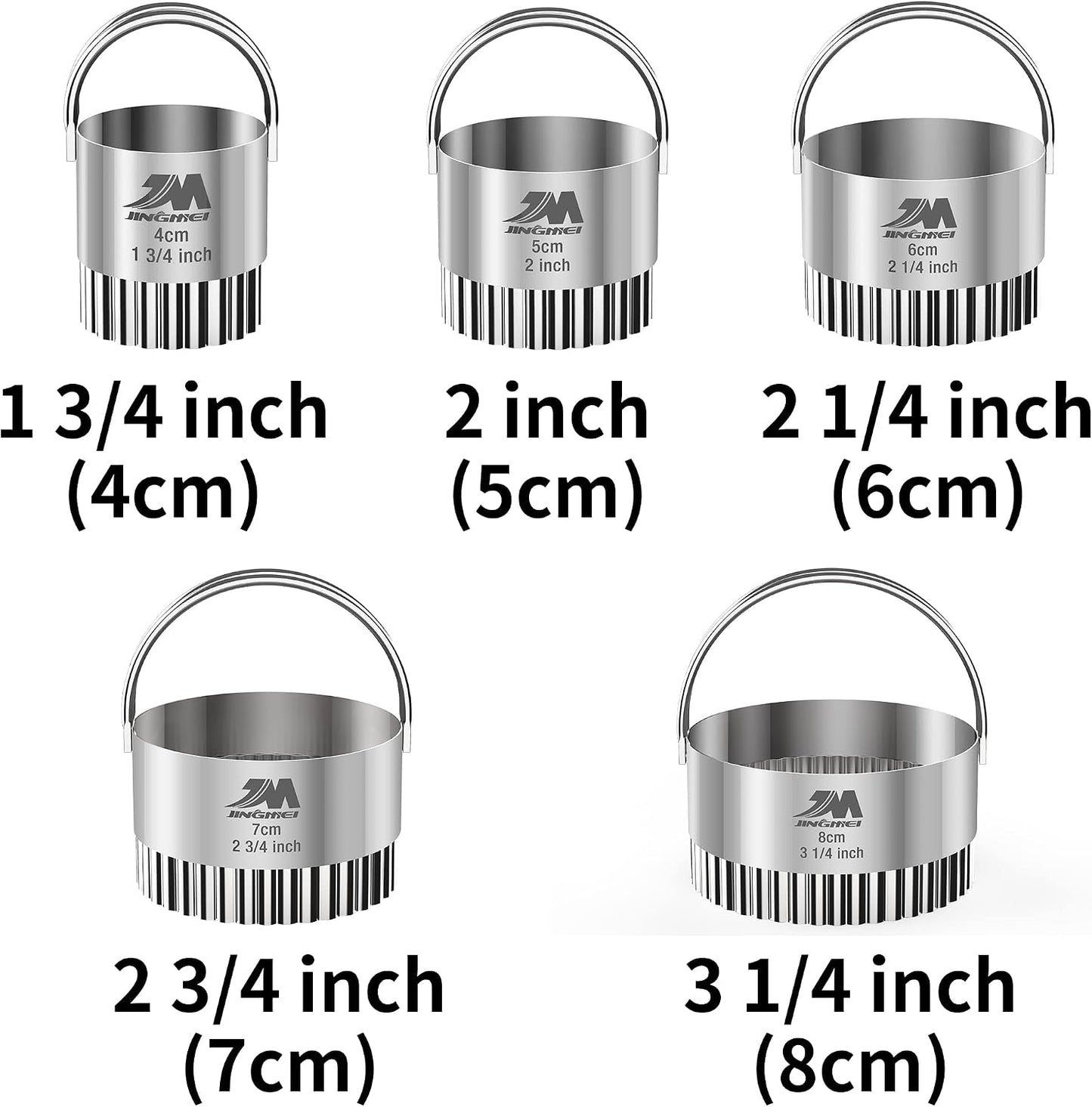 Fluted cookie cutter Set 1.75inch 2inch 2.25inch 2.75inch 3.25inch, Stainless Steel Round Biscuit Cutters with Handle, Wave Cookies Cutter with Fluted Edge, Baking Dough Tools, 5pcs GIFT