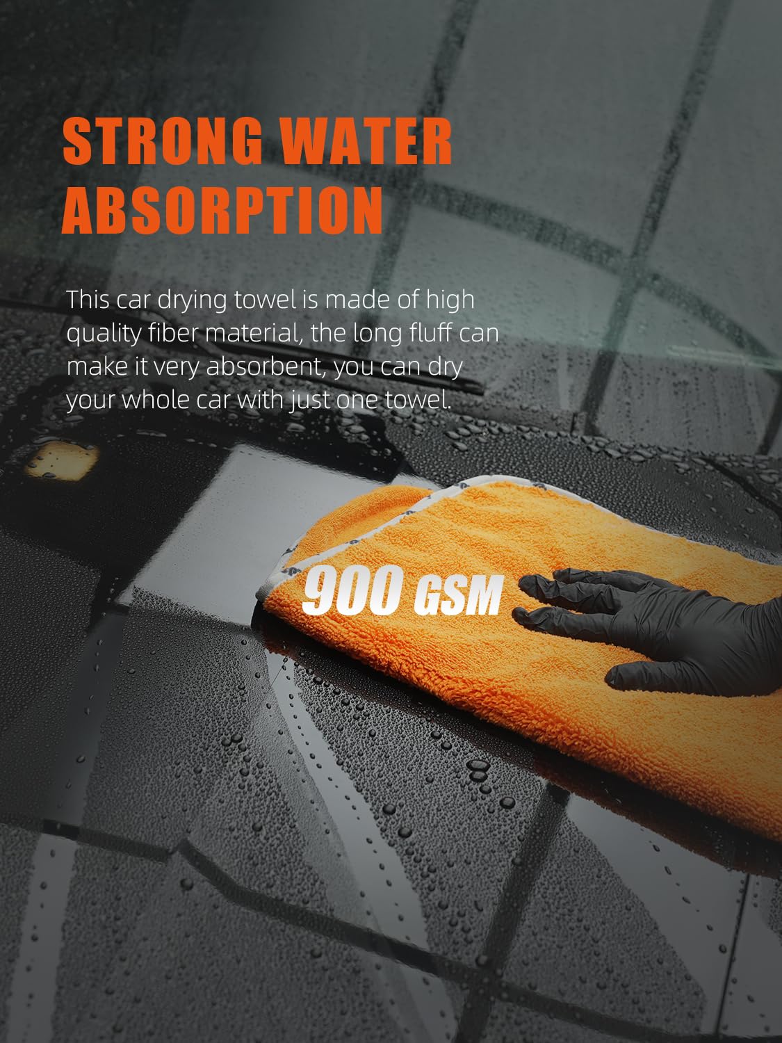 SPTA Drying Towel, Microfiber Car Drying Towel, 1 Pack Highly Absorbent, Scratch Free Large Car Wash Drying Towel for Car Washing, Drying &amp; Auto Detailing, 23.8 x 30.9 inch, Orange-MT032