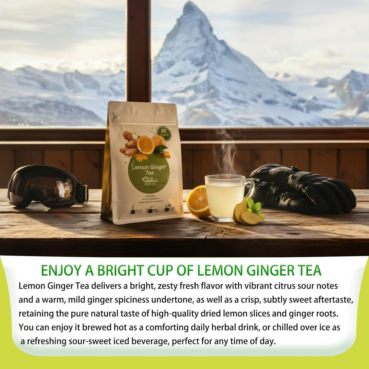 Samcci Lemon Ginger Tea Bags, 50 Counts, Non-GMO, Caffeine-Free | te de Jengibrey Limon, Pleasantly Spicy &amp; Warming, Support Digestion &amp; Boost Immunity, No Additives, Resealable Pouch