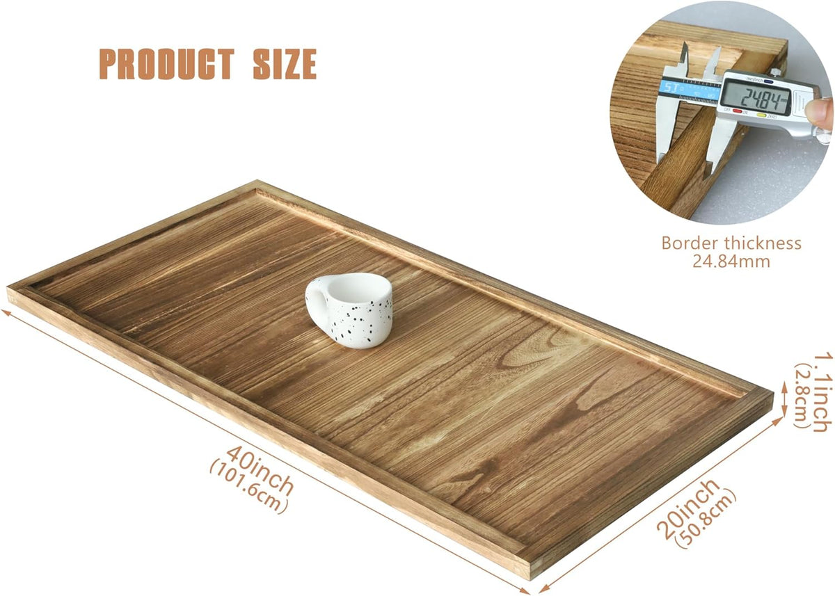 40"x20" Extra Large Long Rectangle Ottoman Table Tray - Rustic Wooden Nature Serving Tray for Farmhouse Decorative Oversized Coffee Table Trays Living Room Kitchen Counter Breakfast