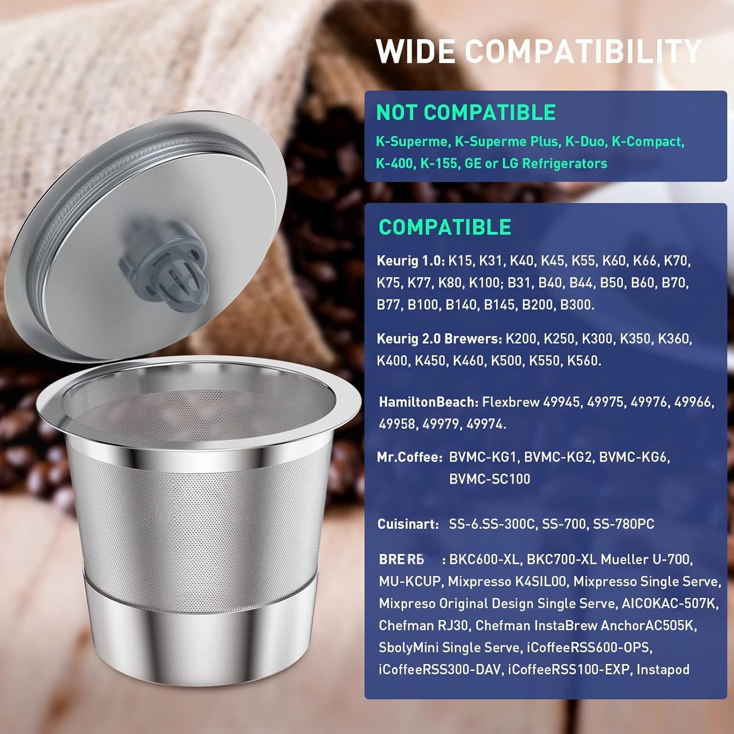 K Cup Reusable Coffee Pods, Stainless Steel Reusable K Cups Coffee Filter Compatible for Keurig 1.0 &amp; 2.0 Coffee Makers, Non-BPA Stainless Steel Reusable K Cup(1 pack)