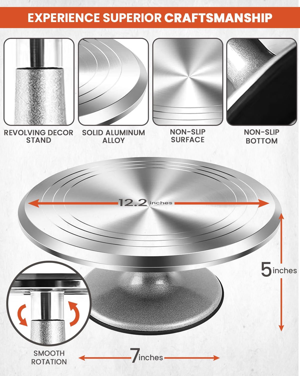 RFAQK 250 PCs Aluminum Cake Decorating Tools Kit with 12" Metal Turntable & Knife set-48 Numbered Icing Tips-3 Russian Piping
