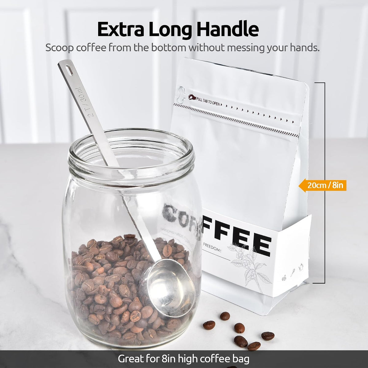 U-Taste Coffee Scoop 1&amp;2 Tablespoon: 18/8 Stainless Steel Measuring Scooper for Ground Coffee, Bean, Powder, Espresso, 6.9in Long Handle Metal Meaure Spoon for Canister, Jar(1&amp;2Tbsp/15&amp;30ml, Silver) | 18/8 Stainless Steel Tablespoon Scoop, Lon