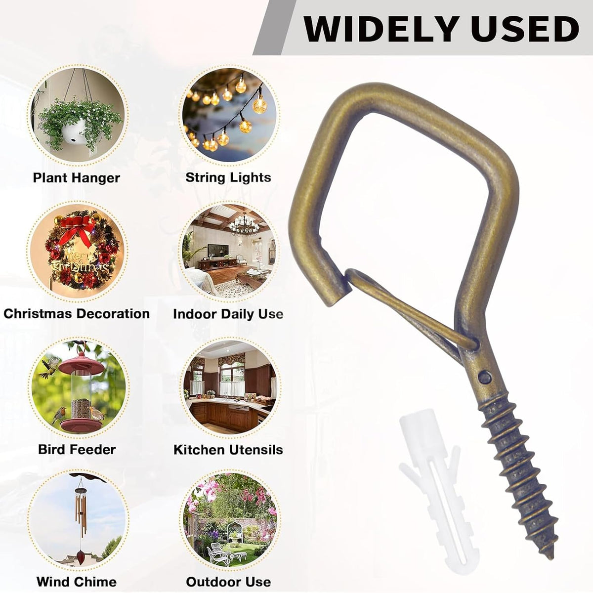 35PCS Eye Screw Hooks for Hanging Heavy Duty with Safety Buckle.Metal Ceiling Hooks for Hanging Plants,Cup,Wind Chime,Bird Feeders,String Lights at Indoor&amp;Outdoor,2.36 Inches Bronze
