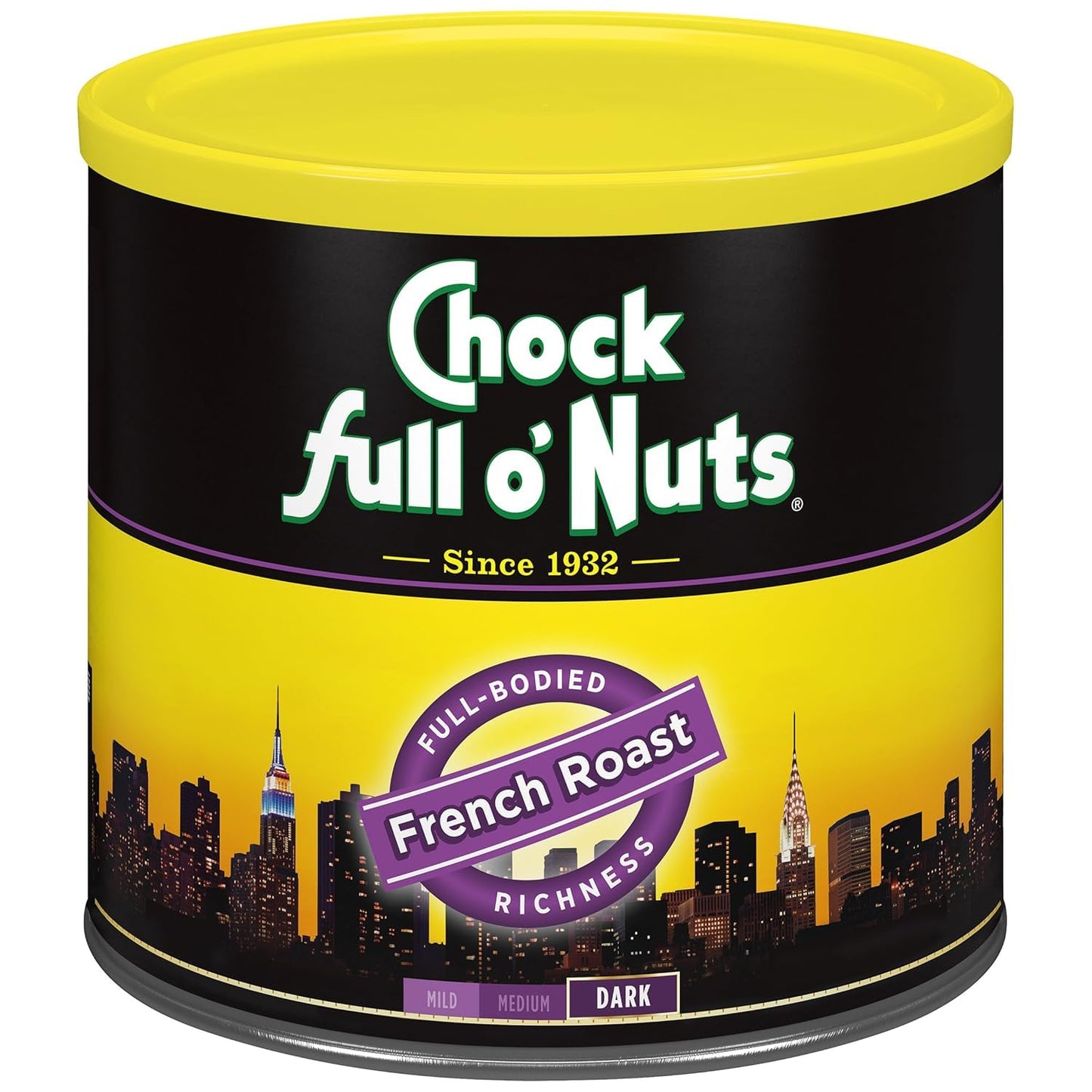Chock Full o' Nuts French Roast Ground Coffee – Premium Beans in Recyclable Steel Can – Rich Flavor &amp; Aroma, Dark Roast – Perfect for Drip, Pour-Over, Percolator – 26 Oz Can