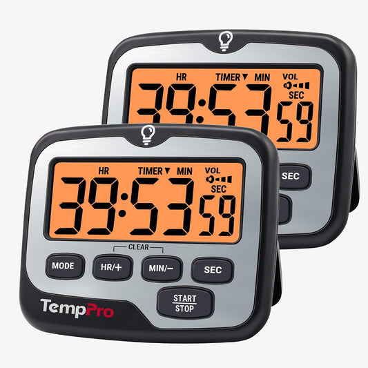 TempPro TM01(2 Pack) 2-in-1 Kitchen Timers for Cooking with Clock Mode