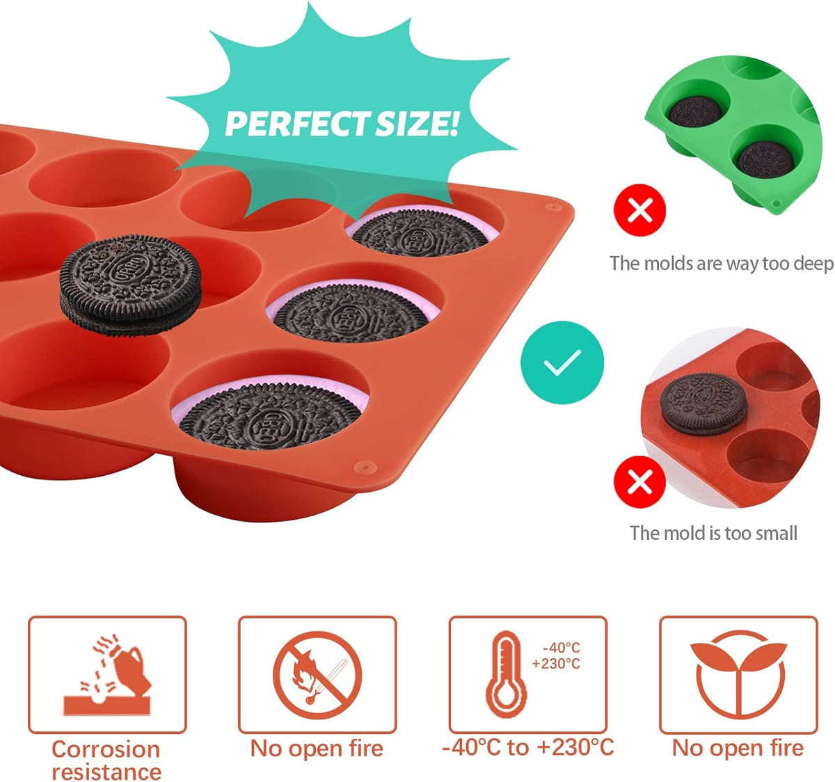 2 Pack Round Chocolate Cookie Molds, 12 Cavity 2.1" Cylinder Silicone Mold for Chocolate Cookie, Cake, Candy, Pudding, Mini Soap (Brown)