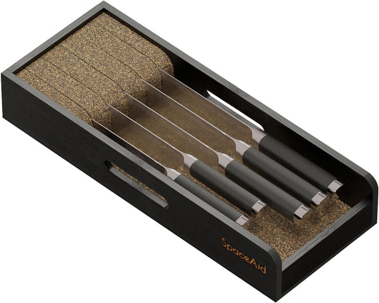 SpaceAid Knife Drawer Organizer Bamboo Insert Dock, Kitchen Steak Knives Holder Organizers Block for Drawer in Storage