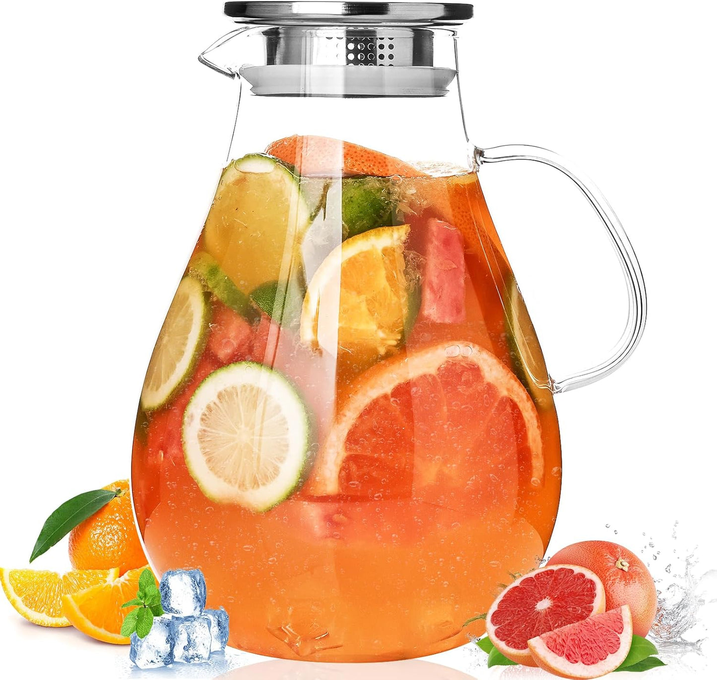2500ml Glass Pitcher with Lid, 88 Ounces with Precise Scale Line, Hot/Cold Water Jug, Juice and Iced
