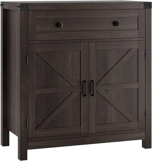 HOSTACK Coffee Bar Cabinet, Kitchen Storage Cabinet, Modern Farmhouse Buffet Sideboard with Drawer and Adjustable Shelf,