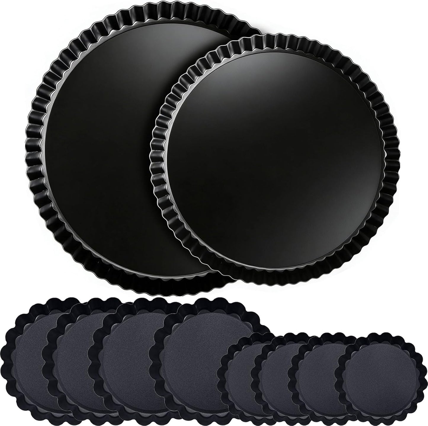 Tart Pan Set, 10 &amp; 9 Inch Tart Pans with 5 &amp; 4 Inch Mini Tart Pans Removable Bottom, Quiche Pan Carbon Steel Heavy Duty Nonstick Pie Pan- Fluted Edges for Baking Fruit Tartets, Pastries